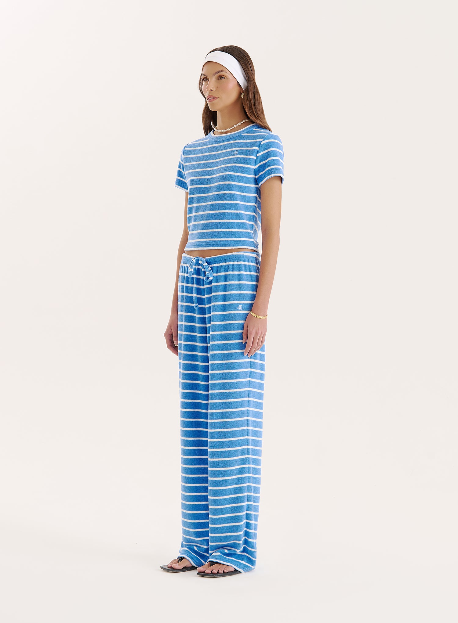 Blue Stripe Towelling Straight Leg Trouser